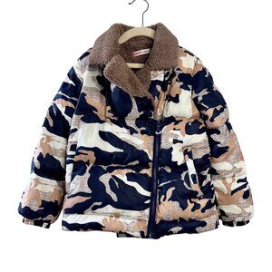 KENZO KIDS Camo Puffer Jacket 10 140 Sherpa-Lined Winter Coat Faux Fur Collar